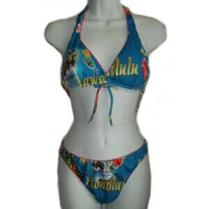 RAJMAN Blue Tropical Print Bikini - Sz Med - NEW